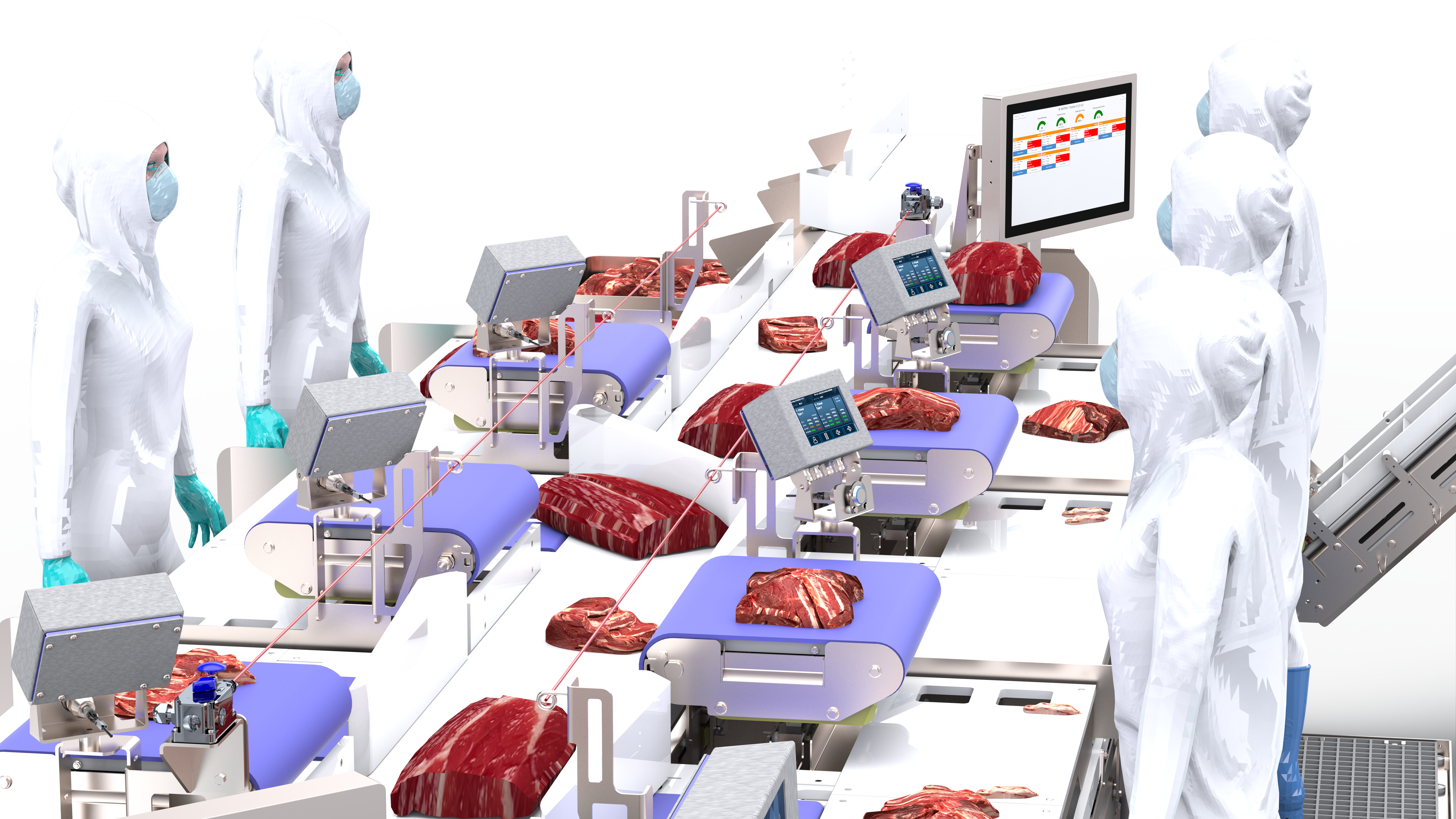 Línea de recorte inteligente para carne que monitoriza en tiempo real el rendimiento, la capacidad y la calidad por operador