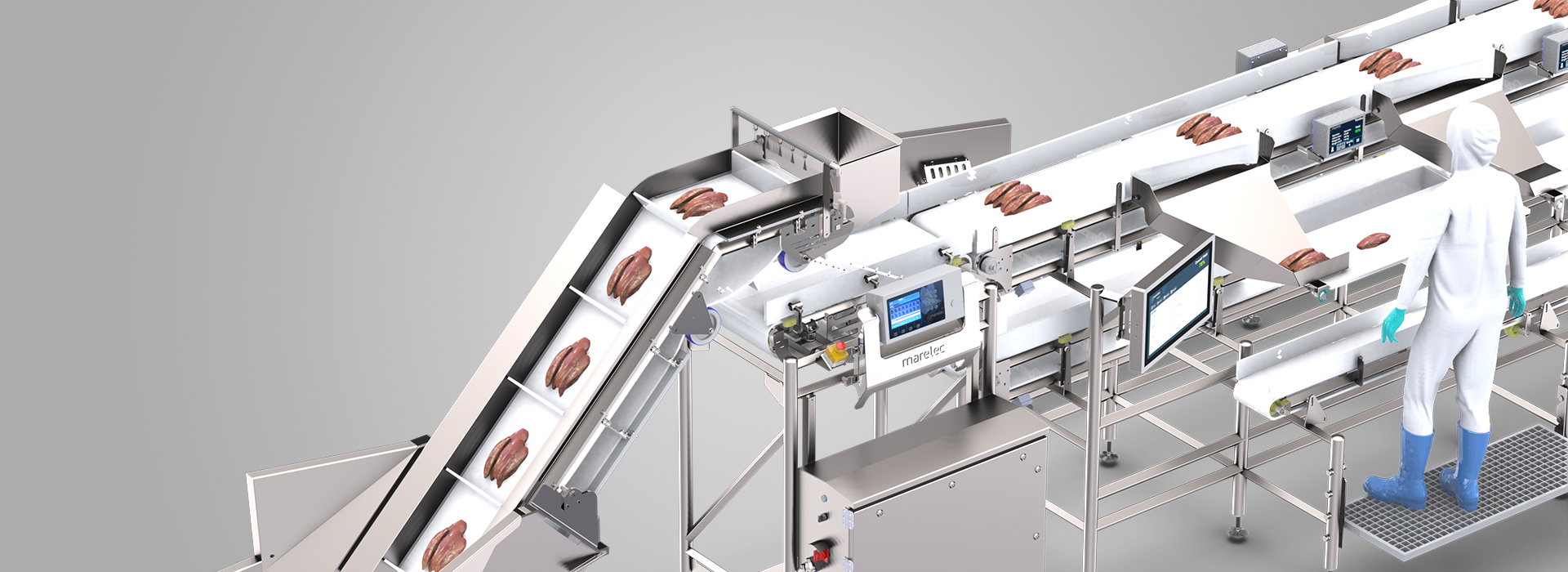 Intelligent poultry trimming line monitoring live yield, capacity, and quality per operator